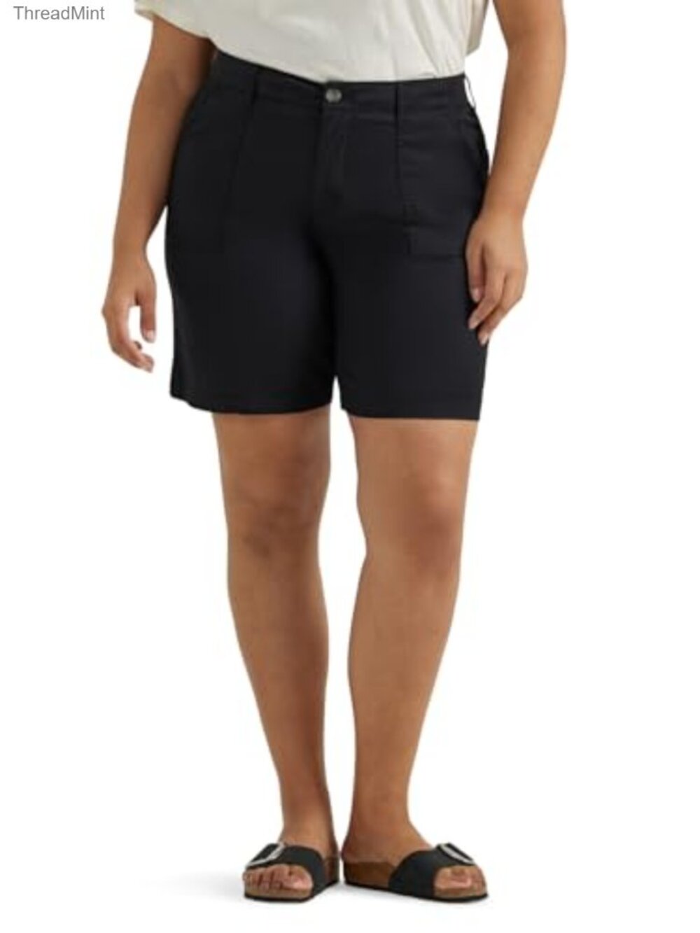 Plus Size Bermuda Shorts with Flex Waistband 9" Inseam Cotton Spandex